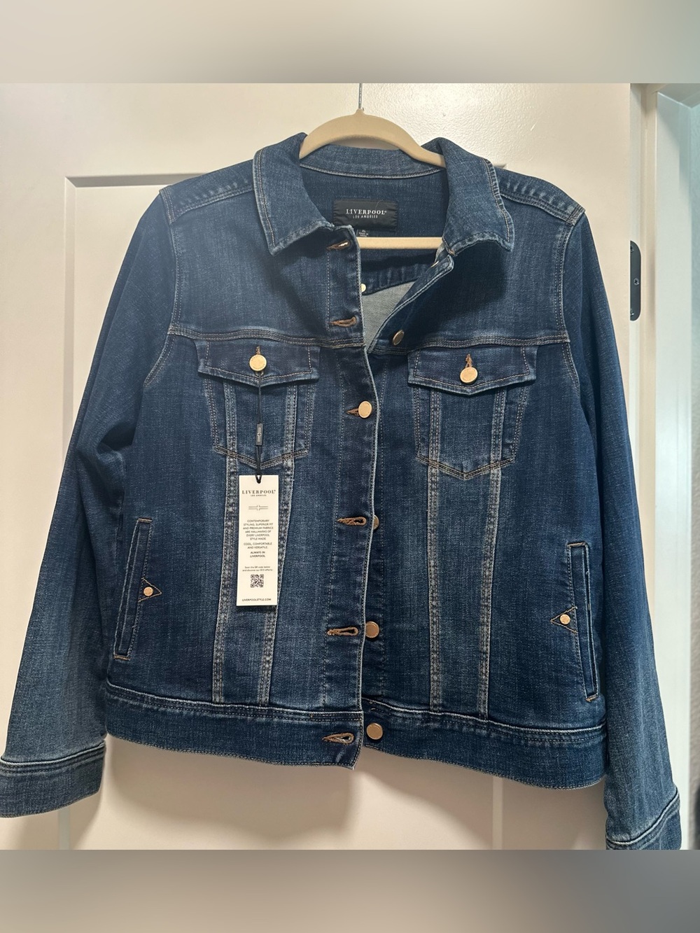Liverpool Women's Dark Blue Denim Jacket with Metal Buttons